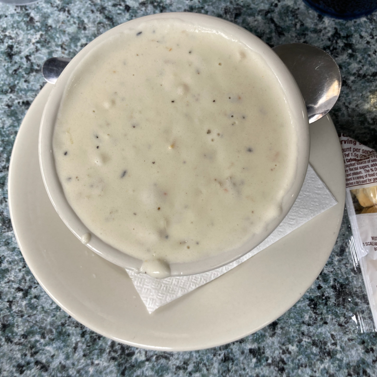 Cup of New England clam chowder.