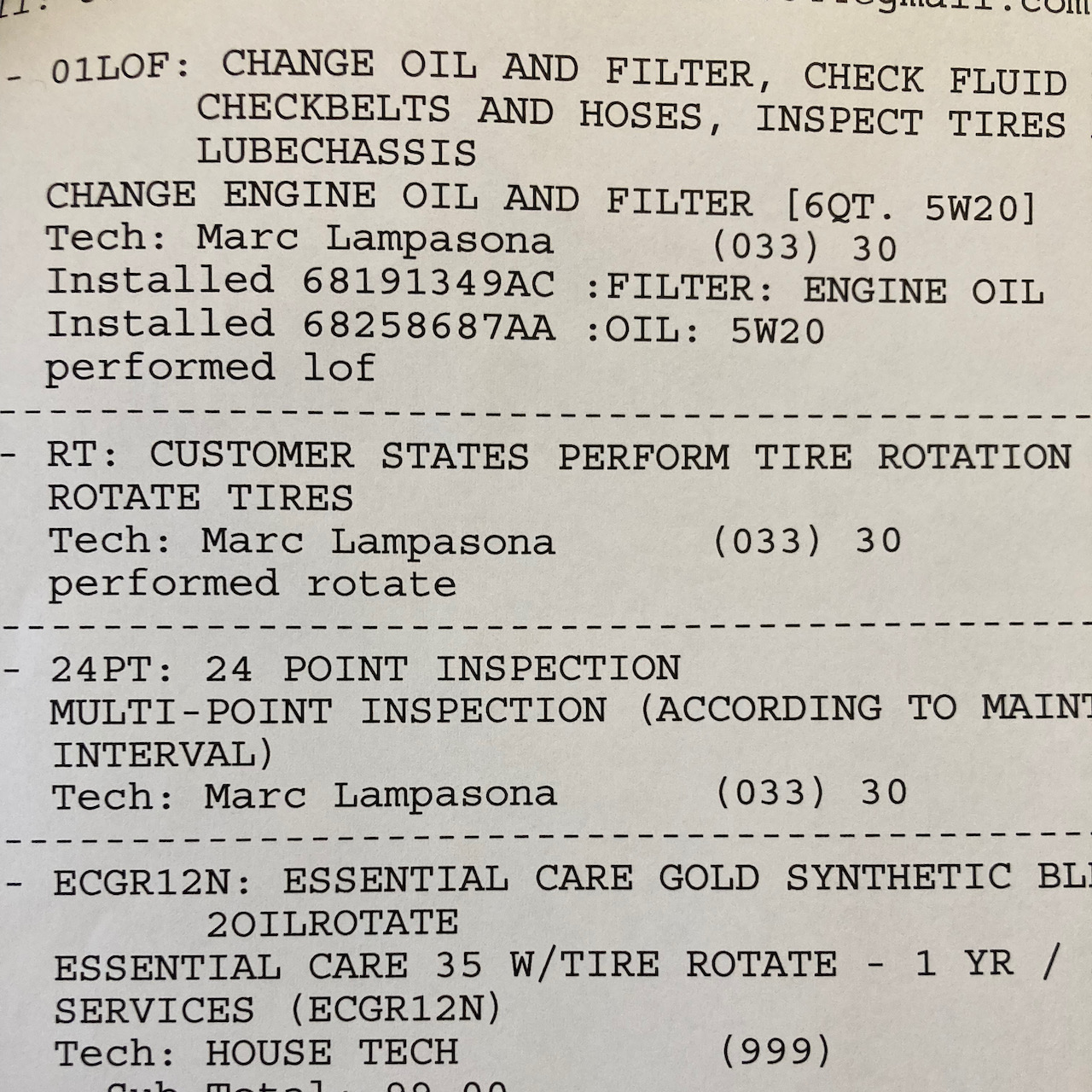Text on vehicle inspection report.
