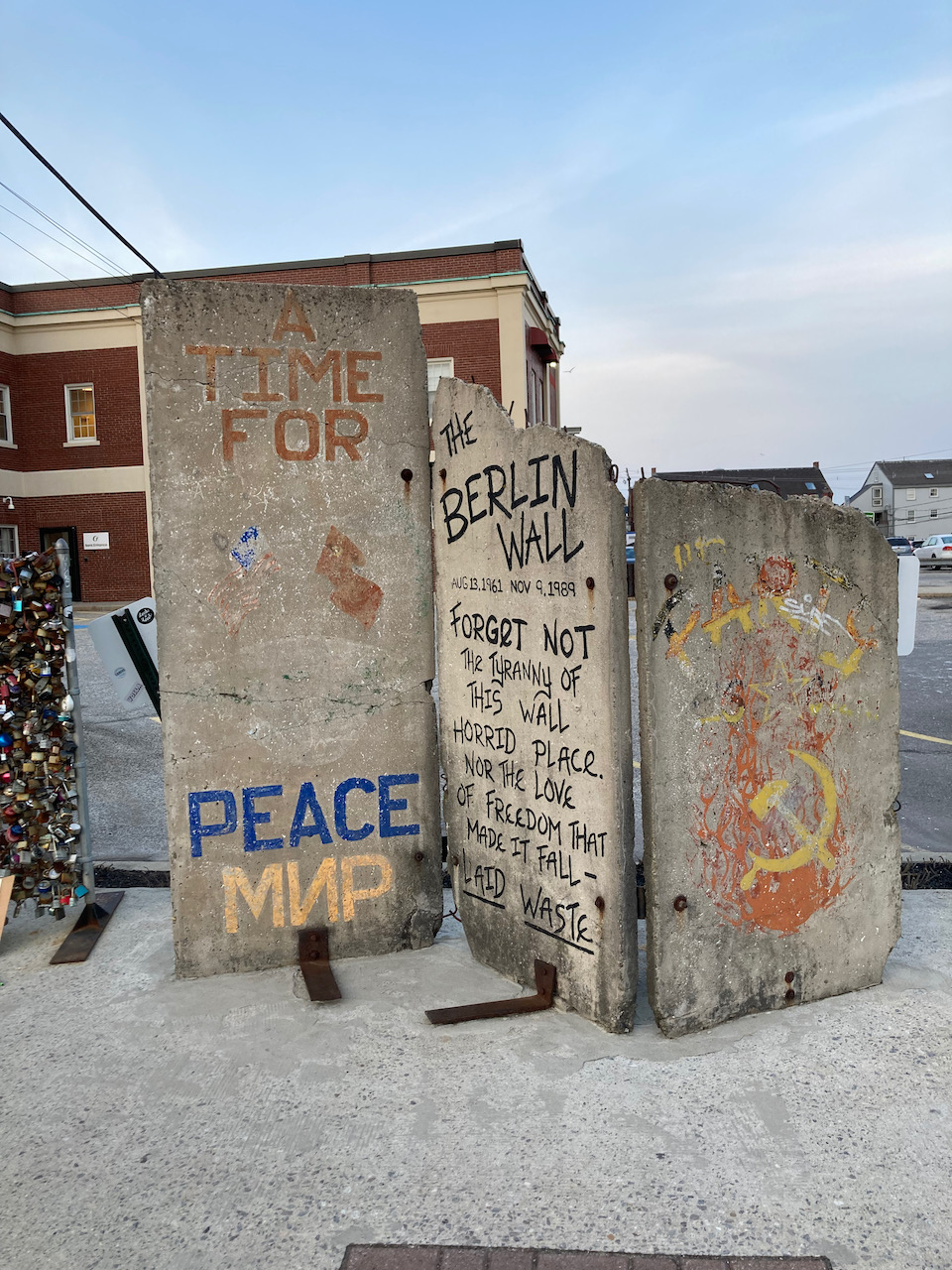 Section of Berlin Wall covered in graffiti.