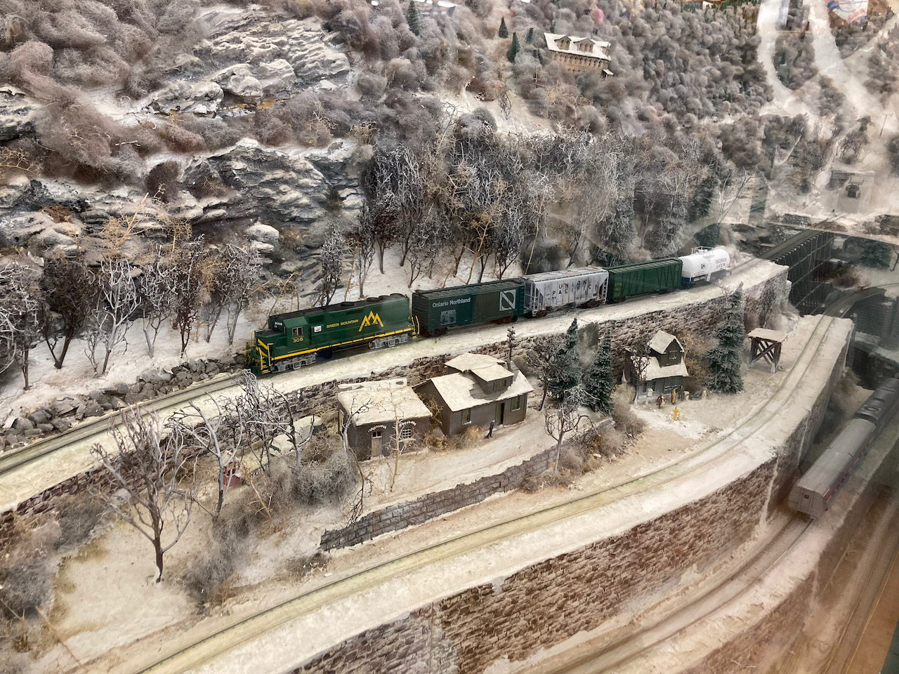 Model train in diorama.
