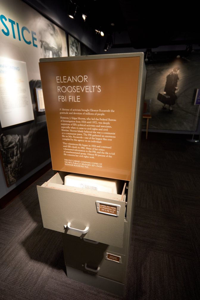 Filing cabinet with Eleanor Roosevelt's FBI file.