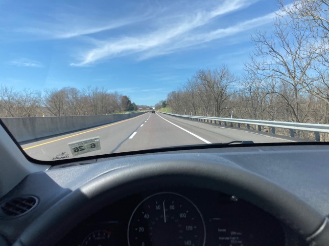 View of I-76 in Pennsylania from behind wheel of Honda HR-V.