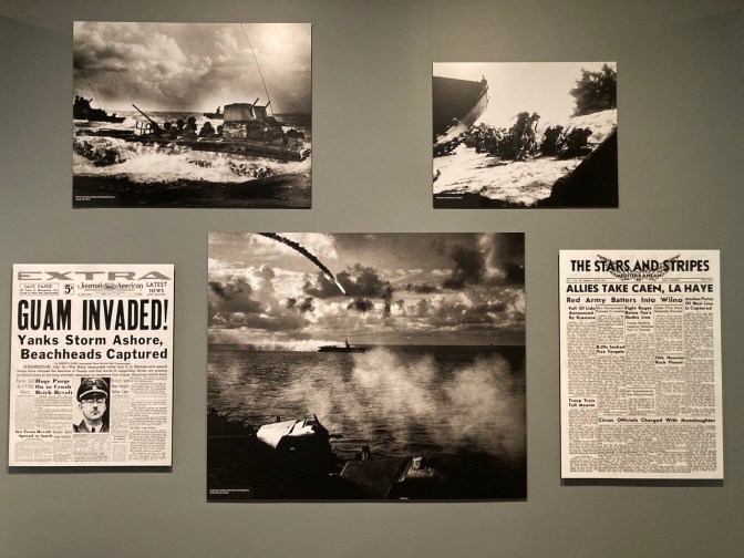 Photographs and reproduction of newspapers with reports from WWII.