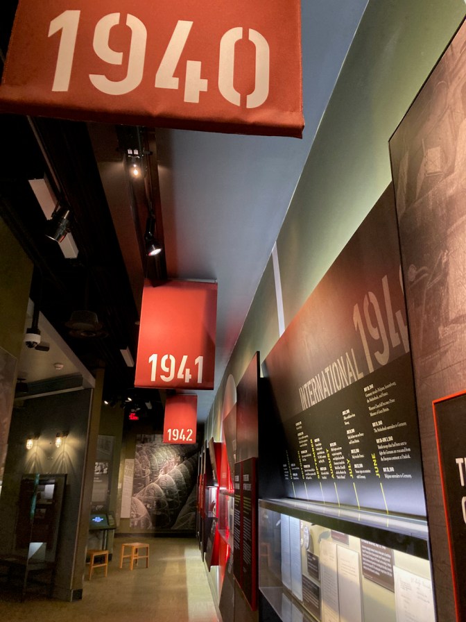 Hallway with information on the early years of World War II.