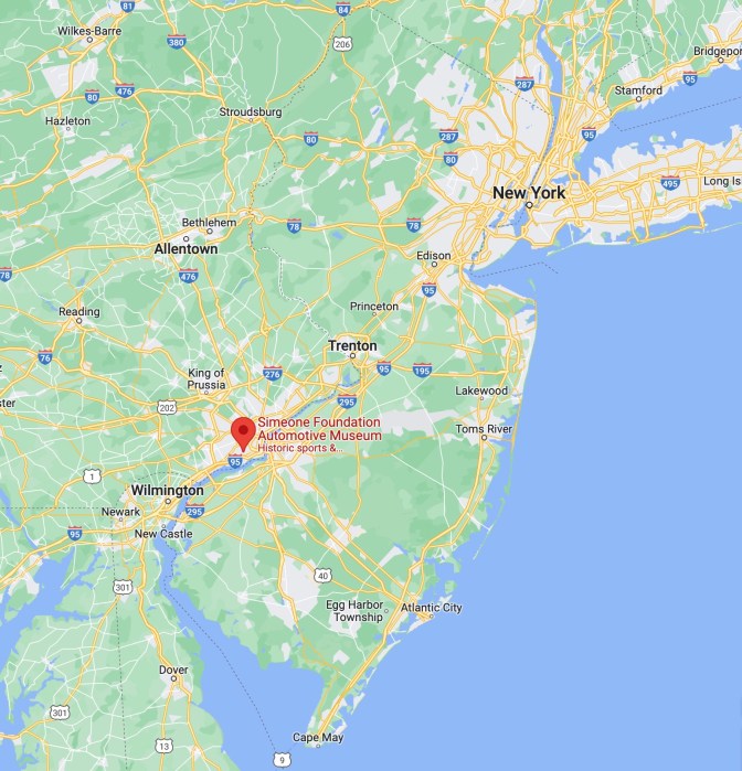 Red pin in location of Simeone Foundation Automotive Museum.