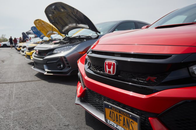 Row of Honda Civic Type R cars.