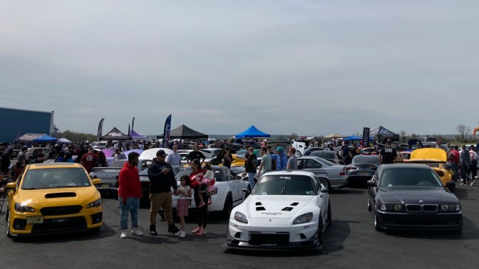 Modified and tuned cars on display at Princeton Airport.