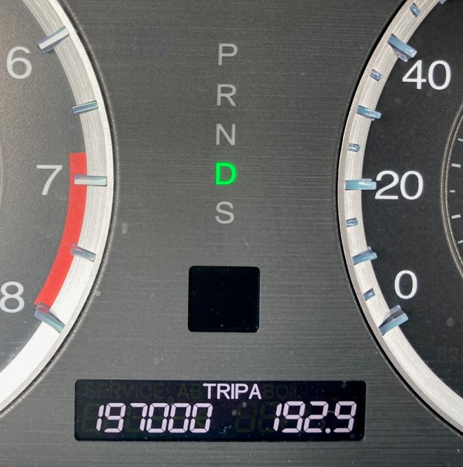 Car odometer reading 197000 TRIP A 192.9