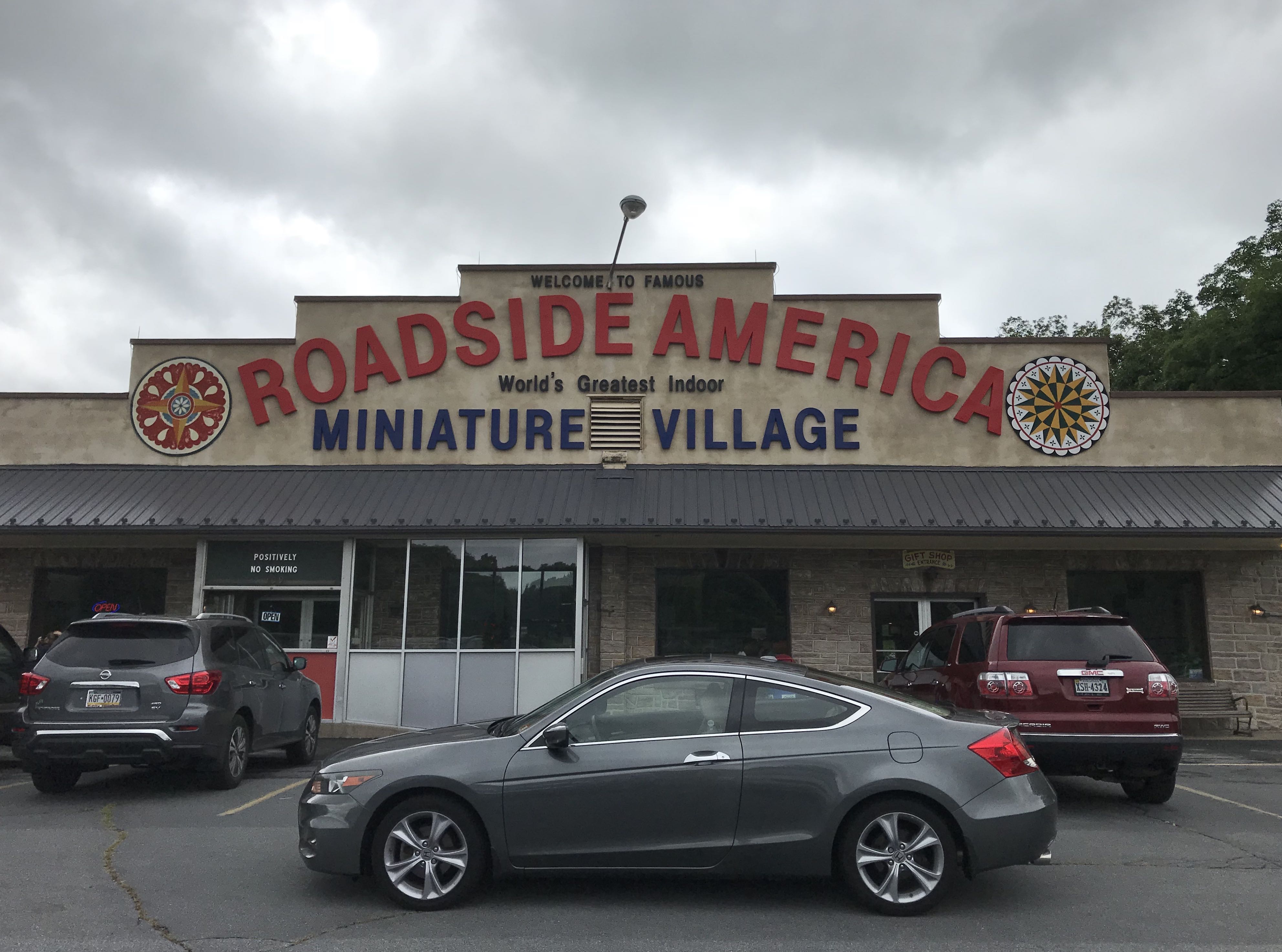 2012 Honda Accord coupe parked in front of Roadside America - World's Greatest Indoor Miniature Village.