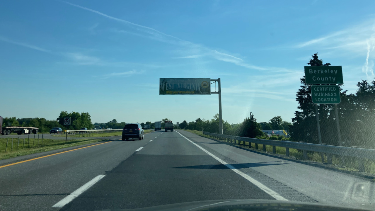 Road sign for West Virginia on I-81.