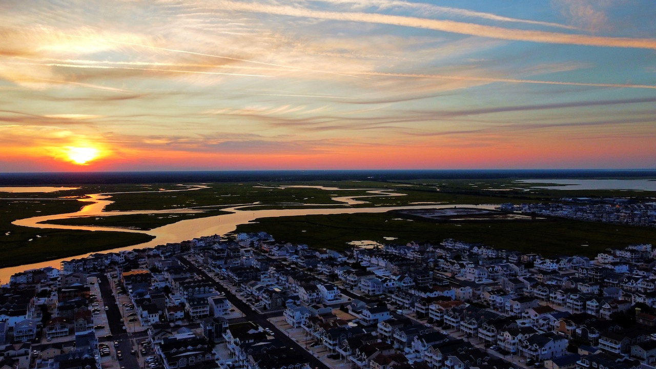 View of sunset over Sea Isle City.