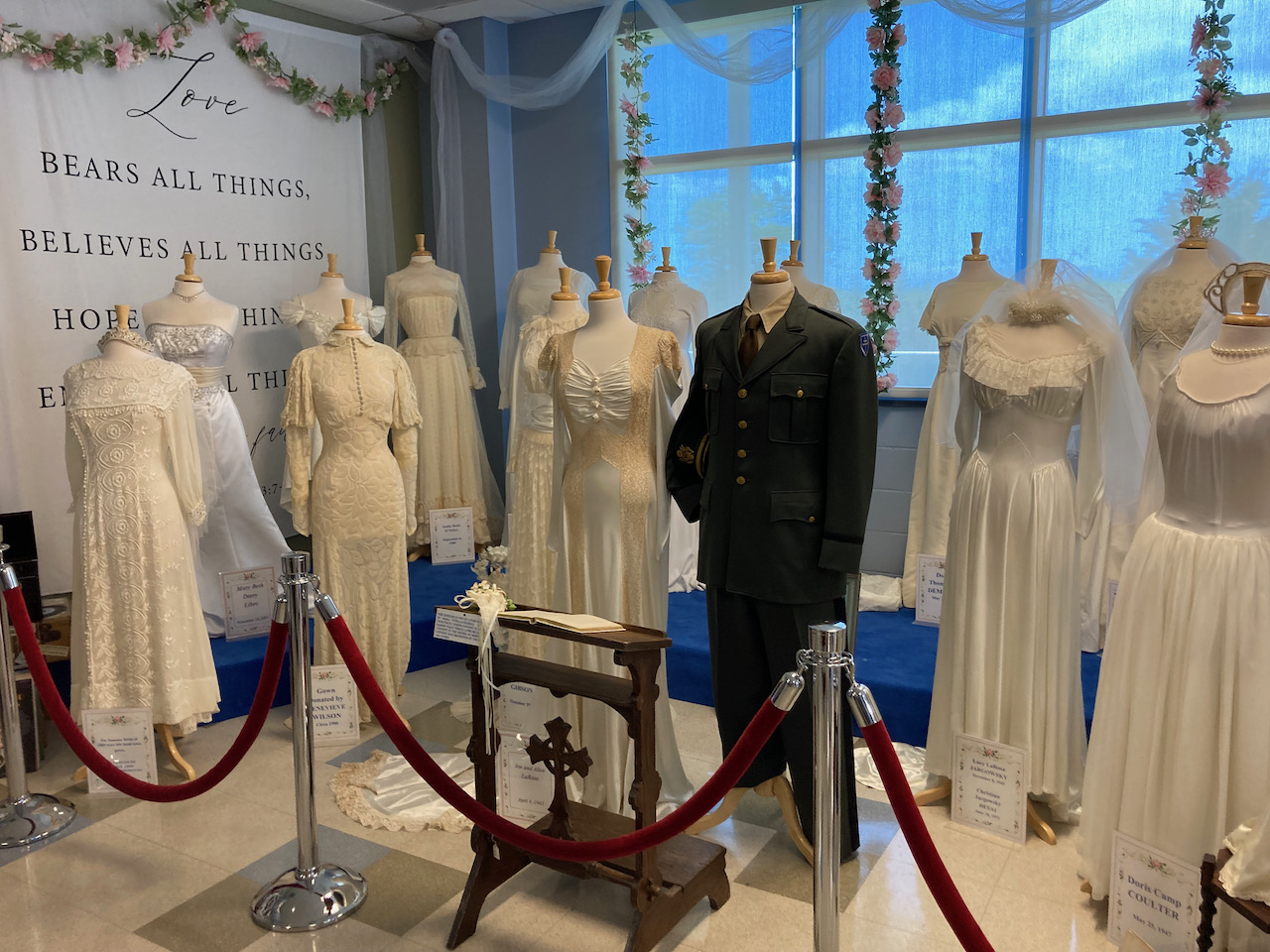 Collection of wedding gowns.