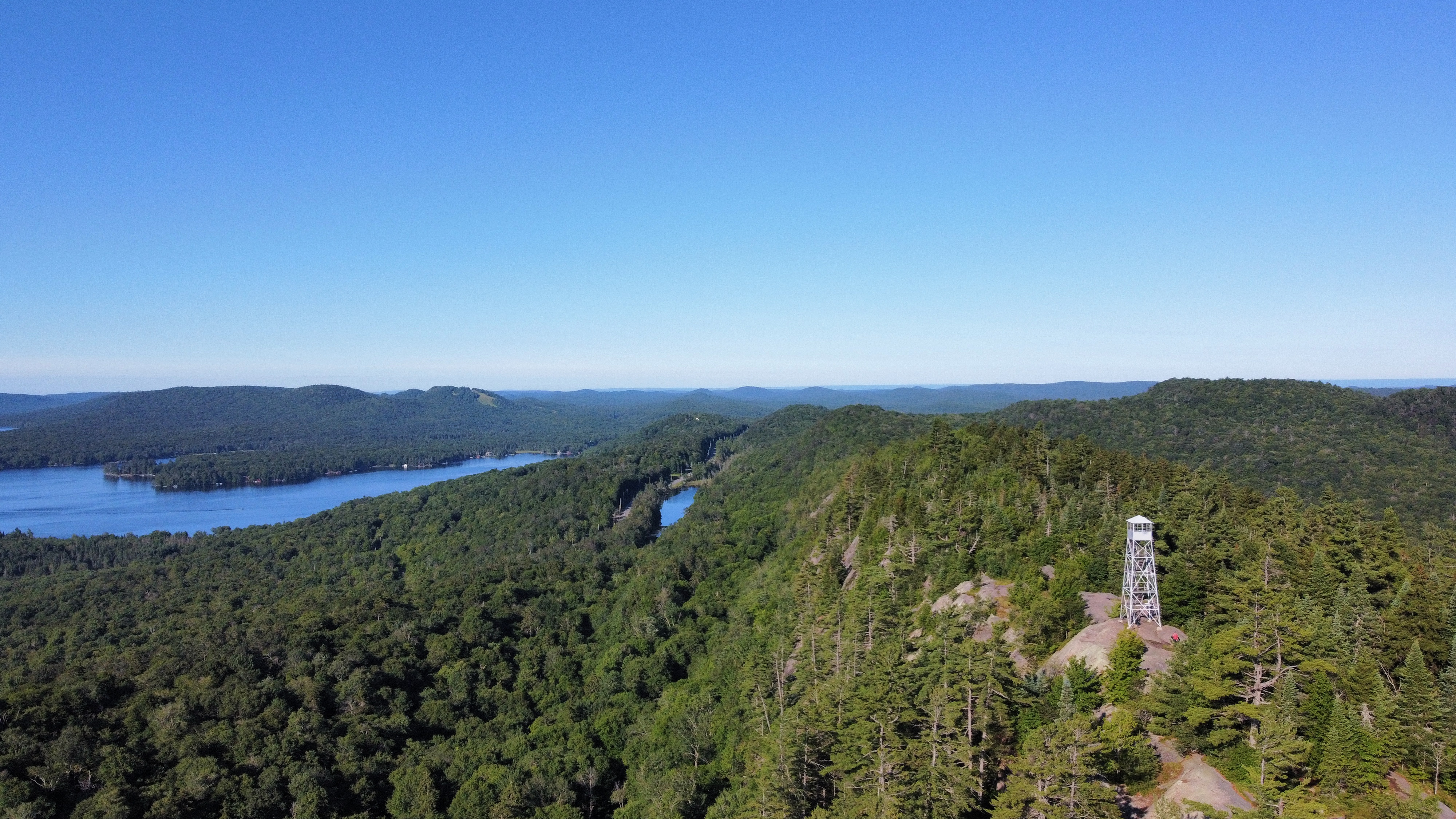 Aerial view of Adirondack Mountains and Rondaxe Tower.