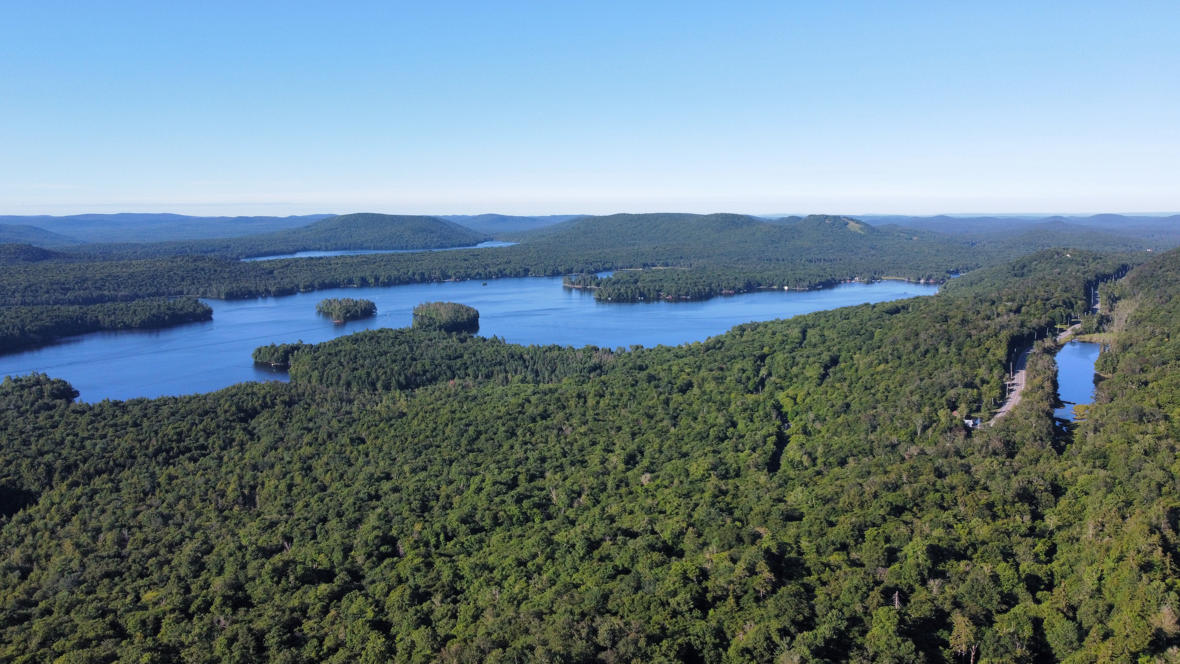 View of lakes, forests, and mountains in Adirondacks.