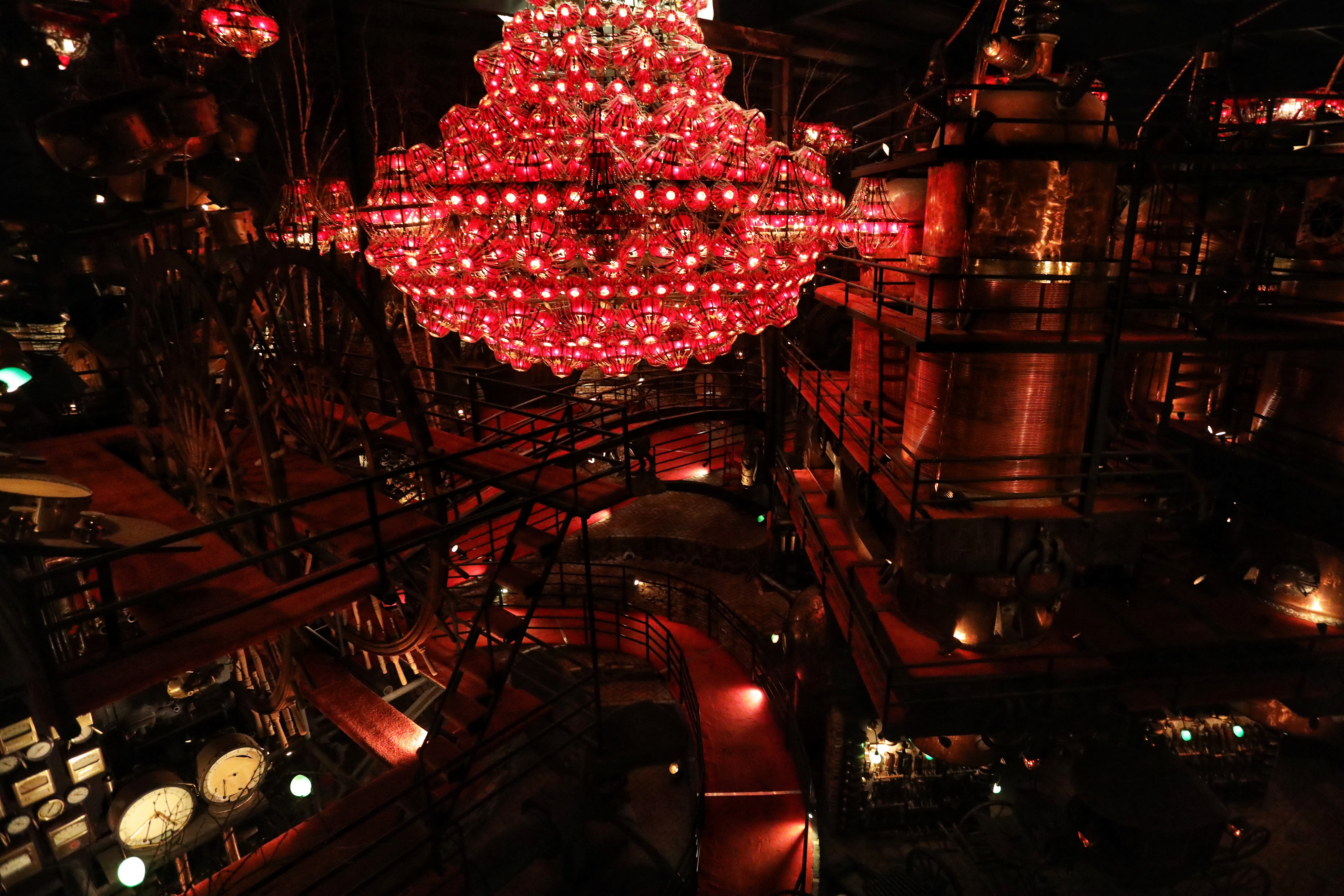 Chandelier and view of organ room.