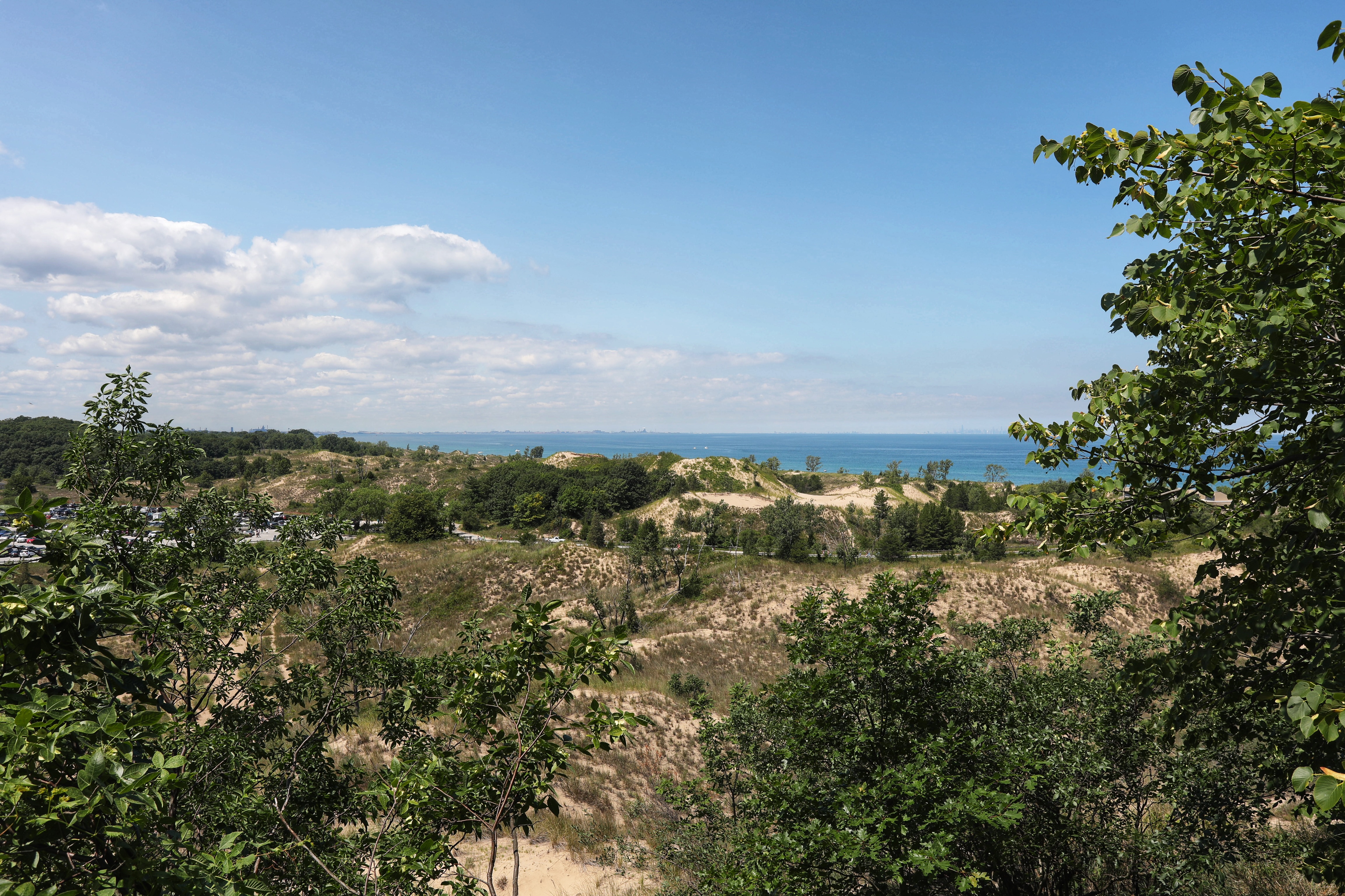 Photo of Dunes with Lake Michigan in background.