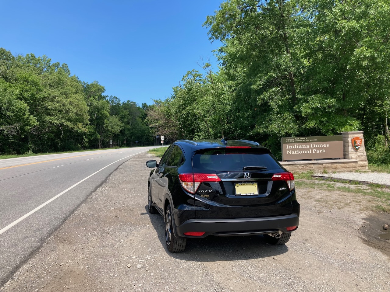 2021 Honda HR-V parked in front of Indiana Dunes National Park sign.