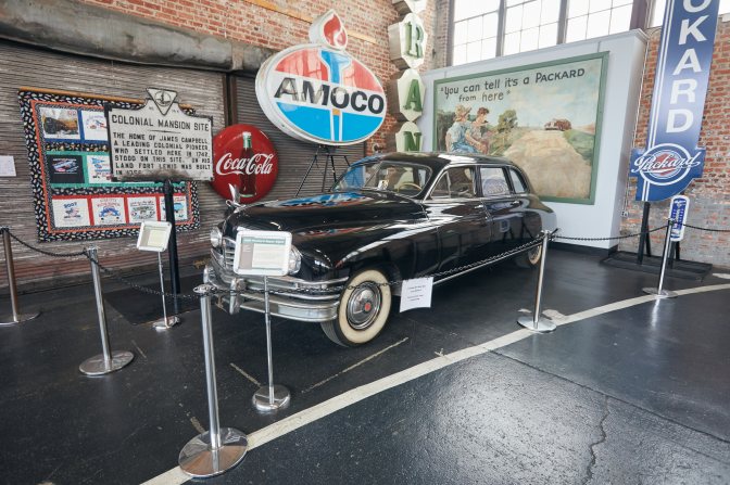 1949 Packard Super Eight, in black, on display.