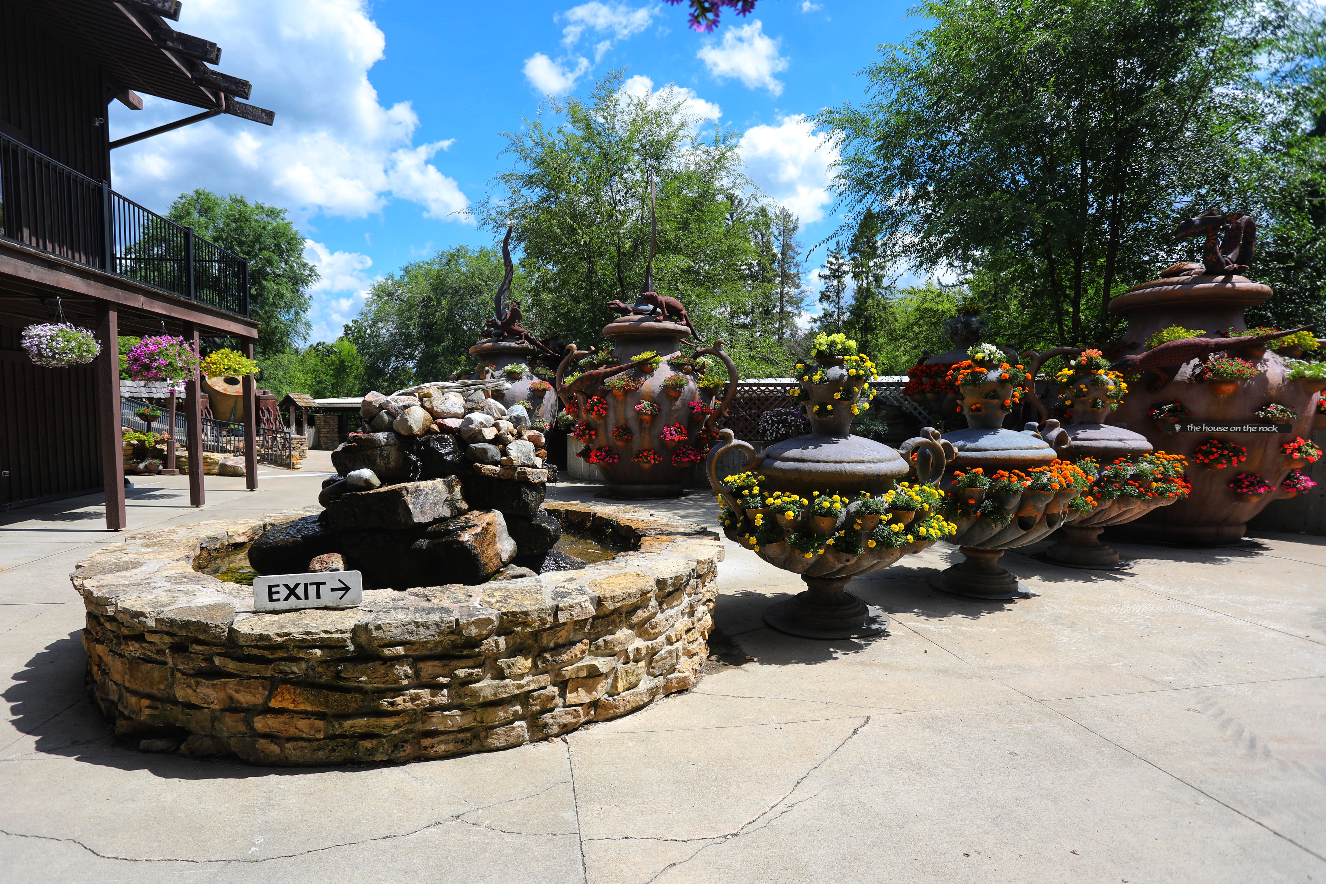 Whimsical flower pots at exit from museum.