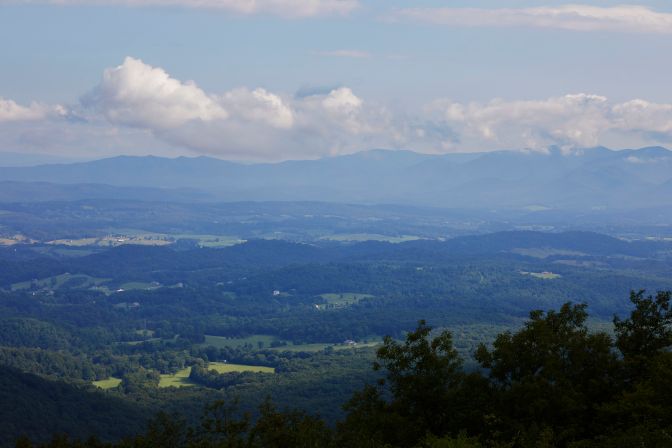 View of Blue Ridge Mountains from scenic lookout.
