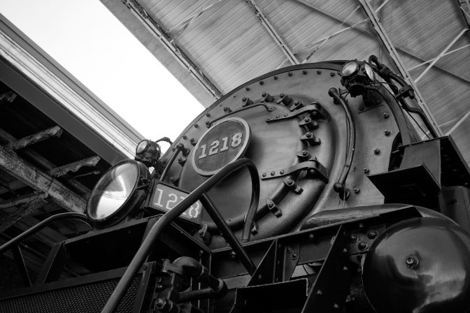 Front of 1218 steam locomotive.