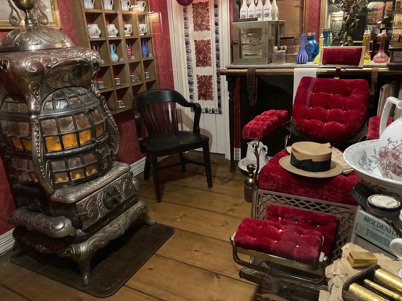 Interior of barber shop.