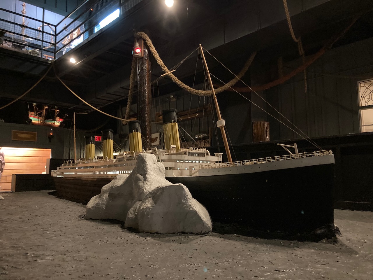 RMS Titanic model with iceberg.