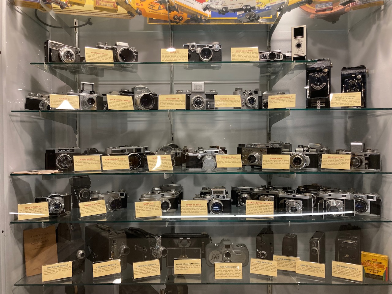 Collection of antique and classic cameras.