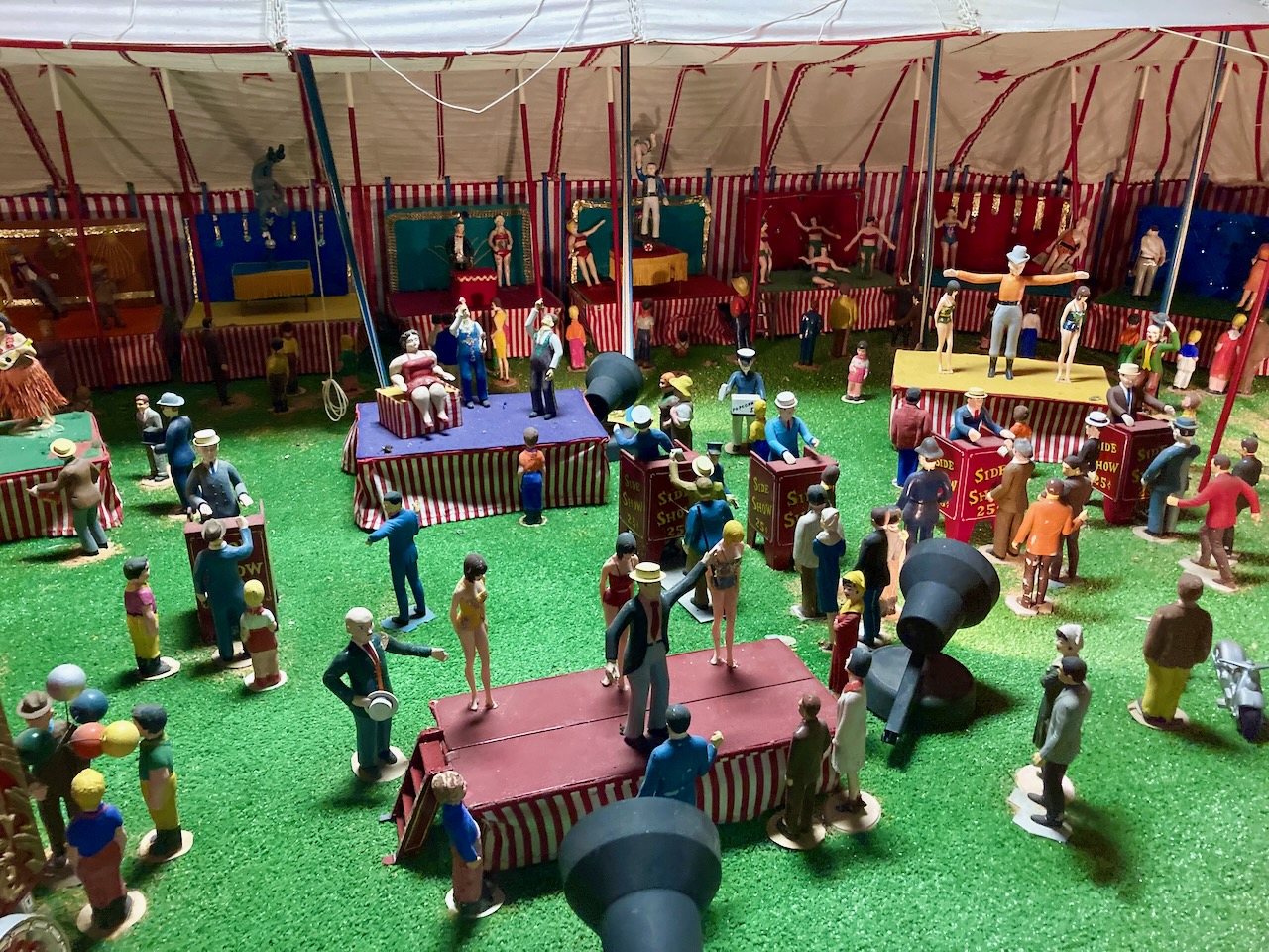 Circus figurine and miniature models of circus acts.