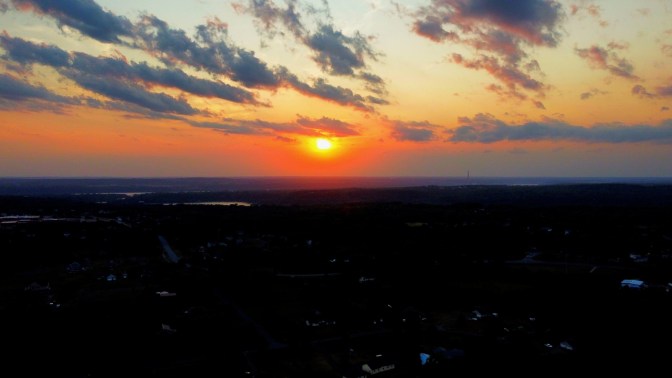 Aerial view of sunset over Hudson, Wisconsin.