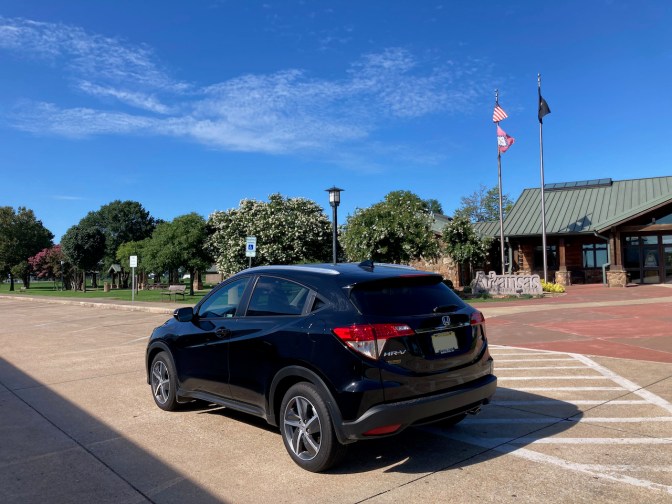 2021 Honda HR-V parked in front of Arkansas welcome center.