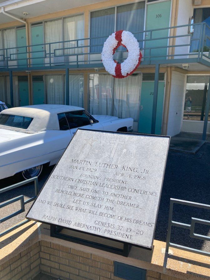 Memorial plaque for Dr. Martin Luther King in front of Room 306 of motel.