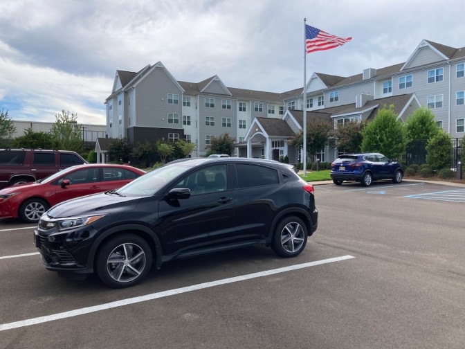 2021 Honda HR-V in front of Residence Inn hotel.