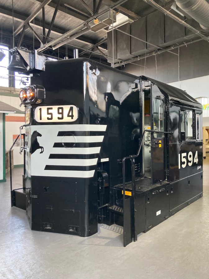 Locomotive engine cab in museum.