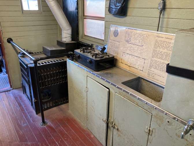 Kitchen area of caboose.