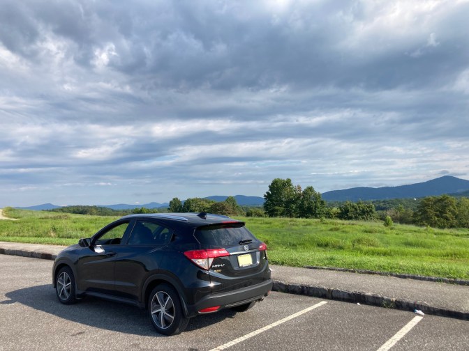 2021 Honda HR-V parked in scenic lookout on Blue Ridge Parkway.