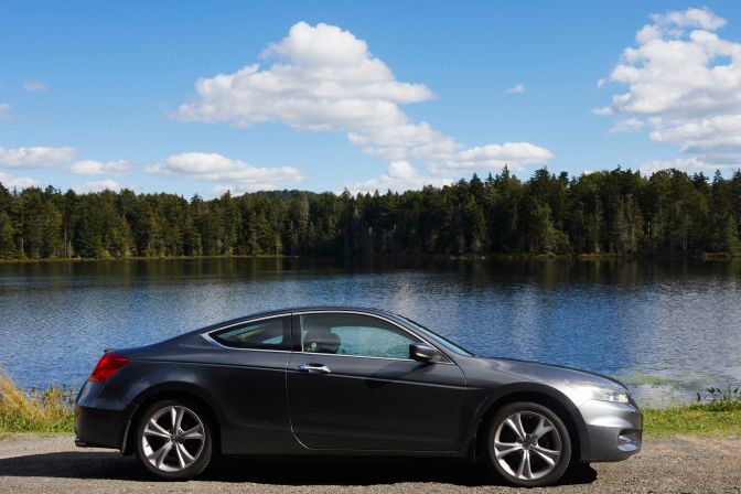 2012 Honda Accord coupe parked in front of Quiver Pond.