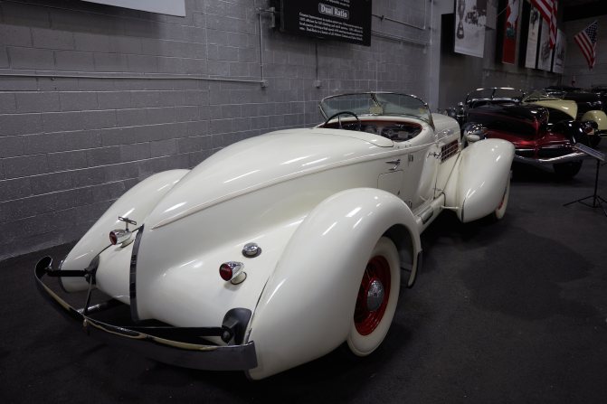 1935 Auburn Boat Tail Speedster in white.