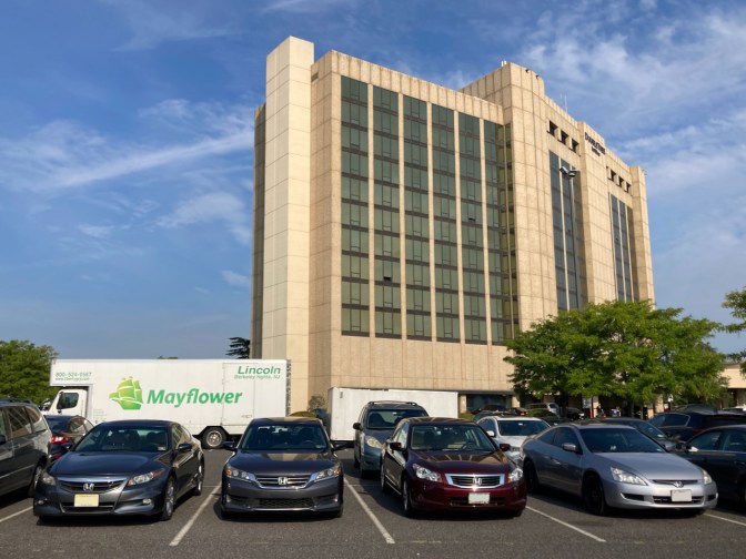 Four Honda Accords parked in hotel parking lot, with hotel in background.