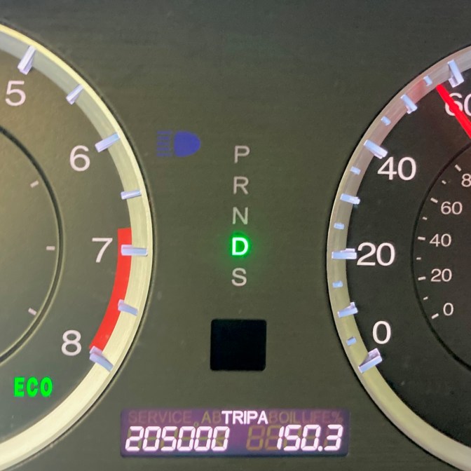 Car odometer reading 205000 TRIP A 150.3