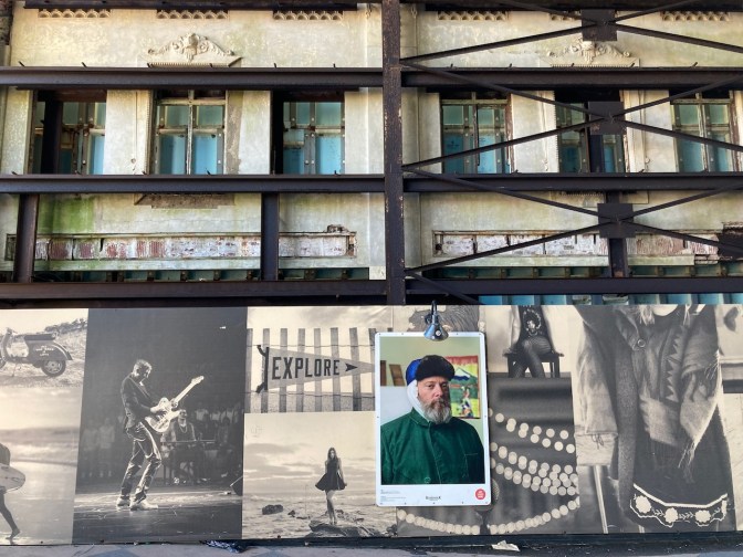 Remains of Asbury Park casino with artwork along base of wall.