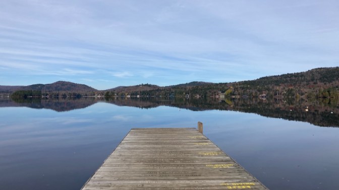 View of Fourth Lake, with pier in foreground.