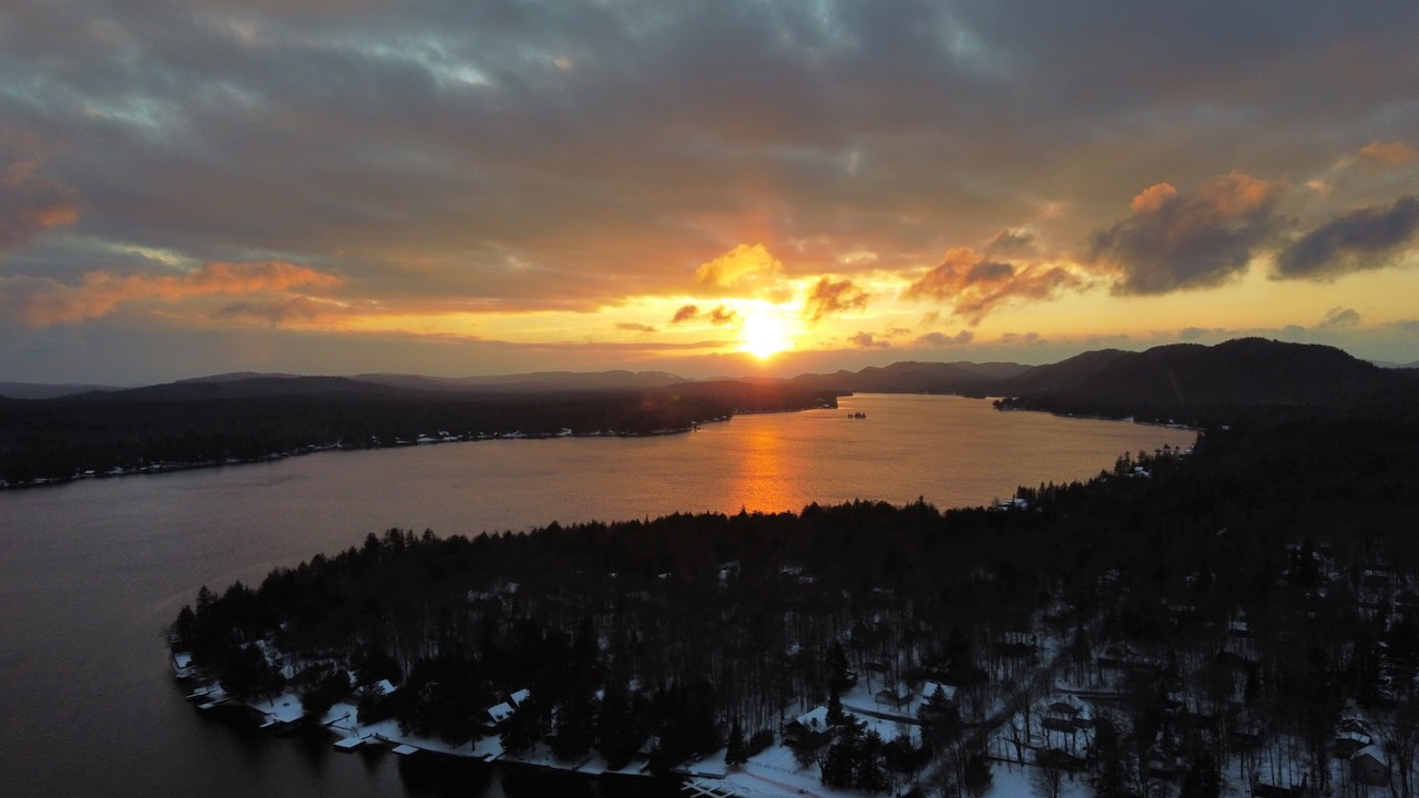 View of Fourth Lake at sunset.