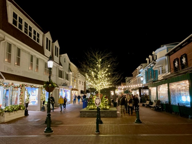 Washington Street Mall, decorated for holidays.