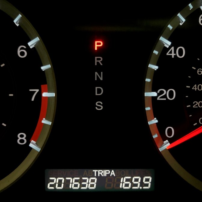 Car odometer reading 207638 TRIP A 169.9