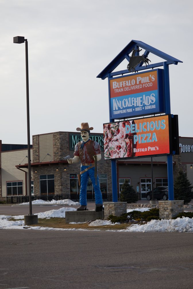 Buffalo Phil's statue in Lake Delton, Wisconsin.