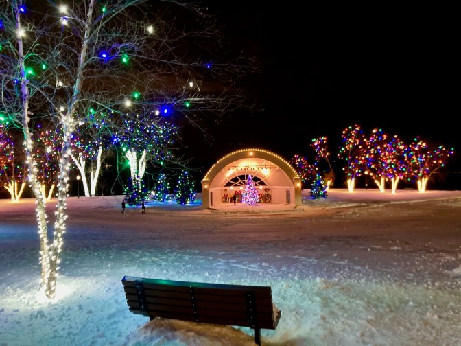 Lakefront Park in Hudson, Wisconsin, decorated for the holidays.