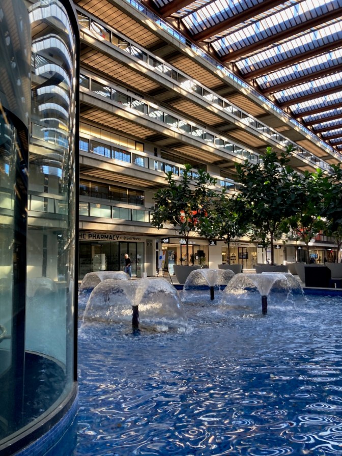 Water fountains in Bell Works.