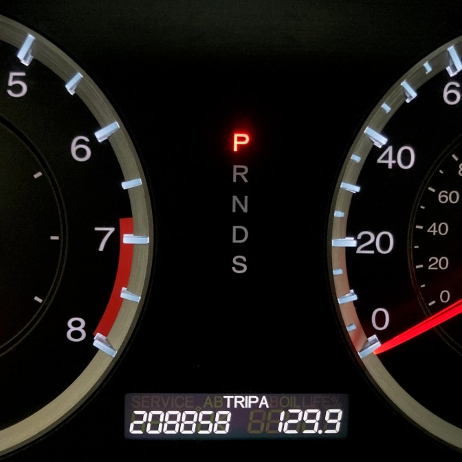 Car odometer reading 208858 TRIP A 129.9