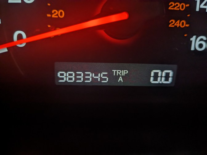 Car odometer reading 983345 TRIP A 0.0